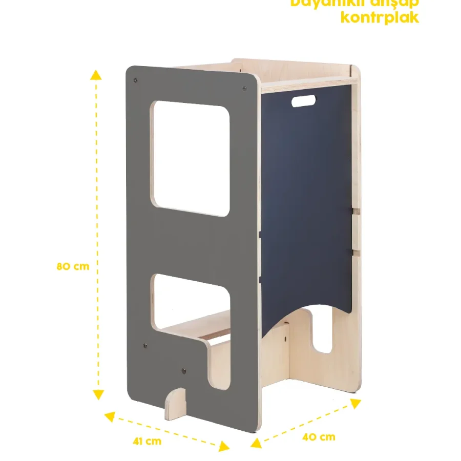 Flip | Gri 3'ü 1 Arada Öğrenme Kulesi & Aktivite Masası & Yazı Tahtası